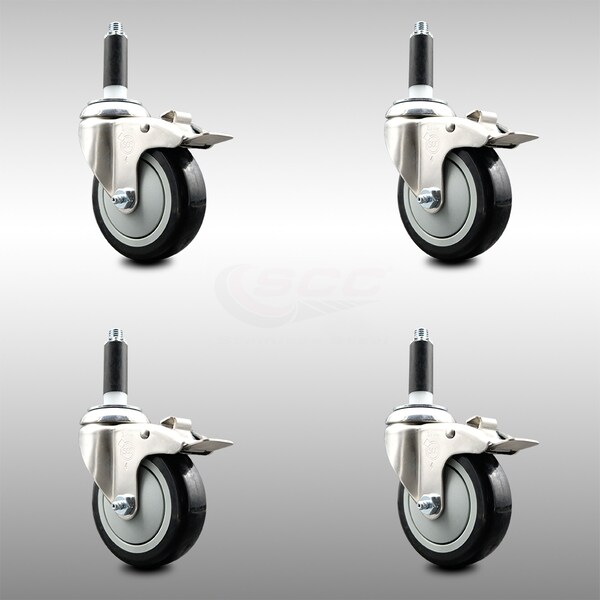 Service Caster 4 Inch 316SS Black Poly Swivel 3/4 Inch Expanding Stem Caster Set Lock Brake SCC-SS316TTLEX20S414-PPUB-BLK-34-4 - main